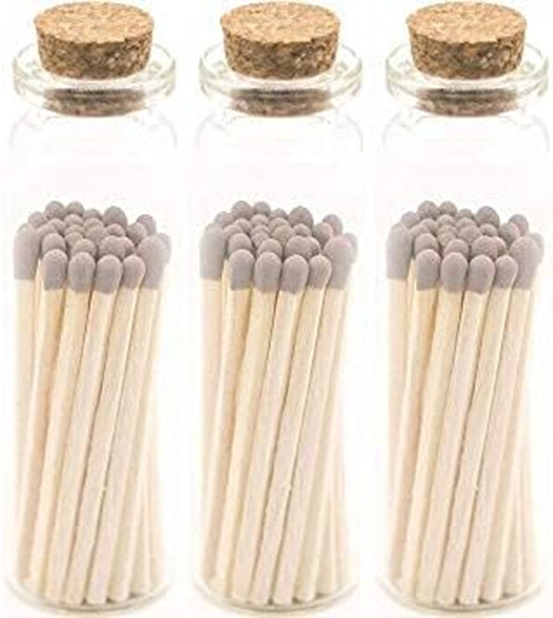 Decorative Matches in a Bottle with Striker - Cute & Colored Matches - 3 Bottles, Gray Tip, 60 Matches