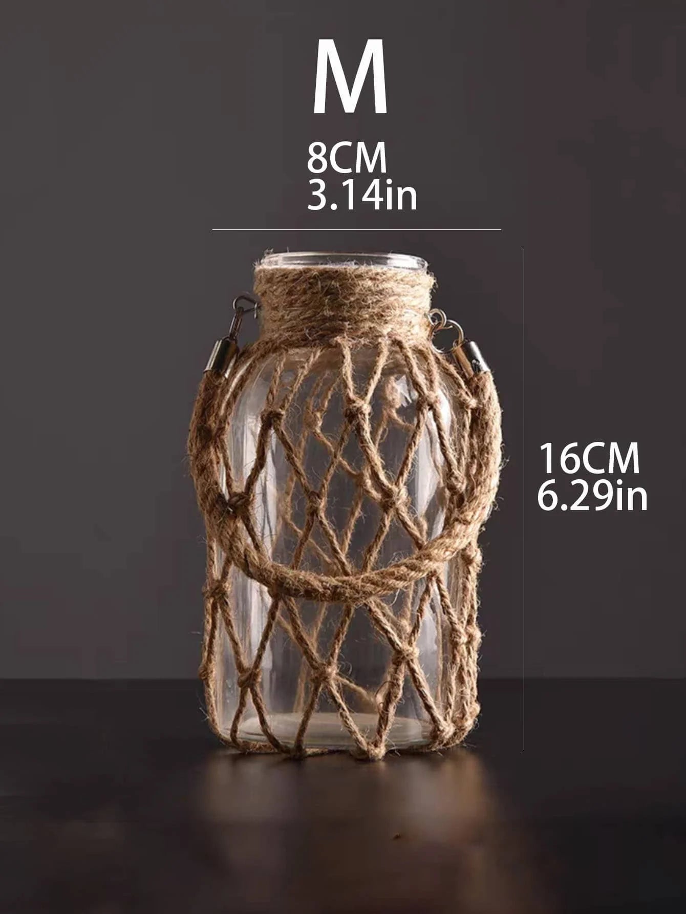 Rustic Hanging Glass Vase Rope Net Dry Flower Glass Vase with Art Hemp Rope Home Transparent Living Room Decor Table Decoration